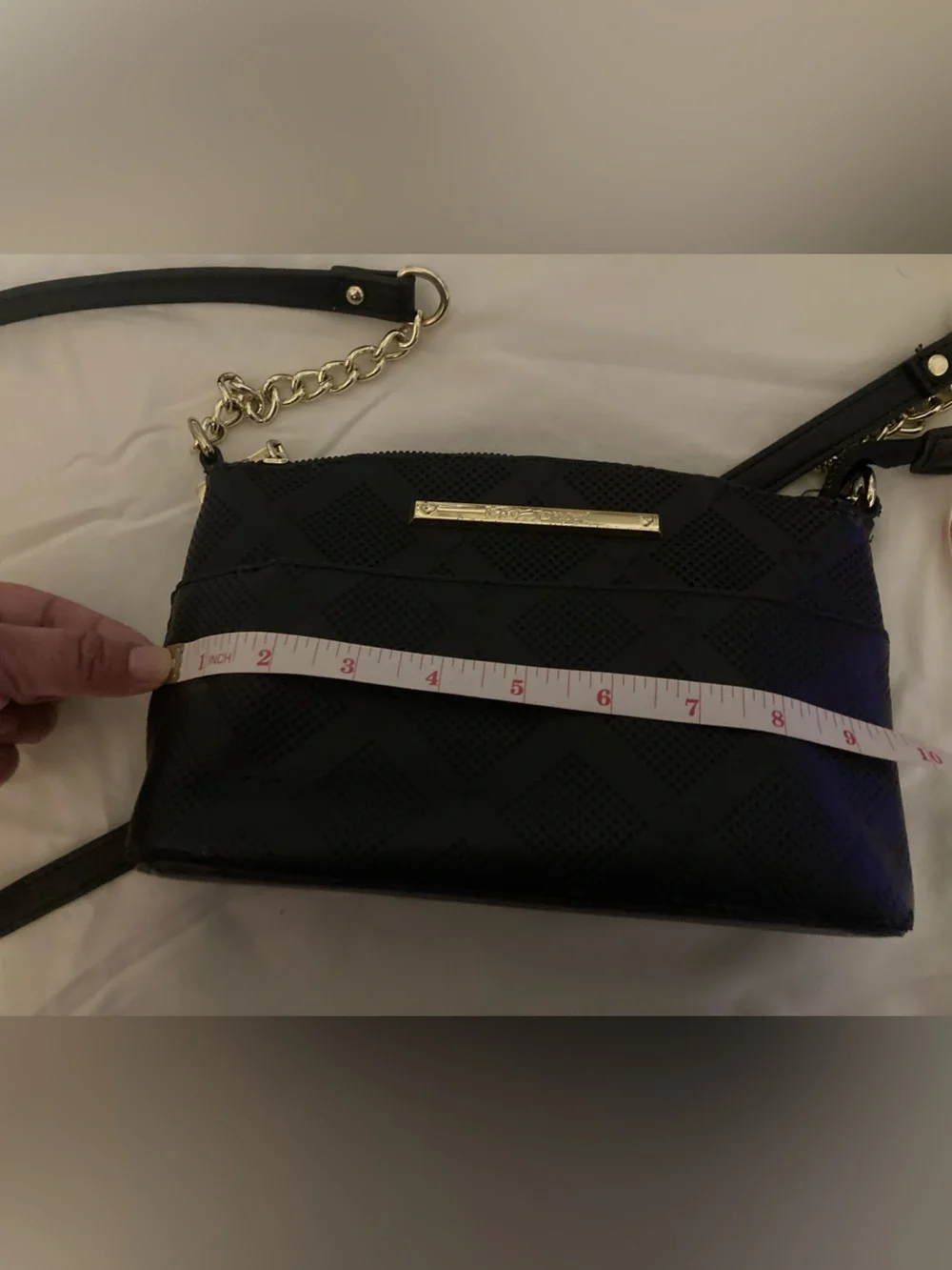 Betsey Johnson Black Heart Embossed Crossbody Bag with Gold Chain